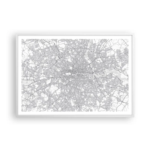 Plakat i hvid ramme - Kort over Londons labyrint - 100x70 cm