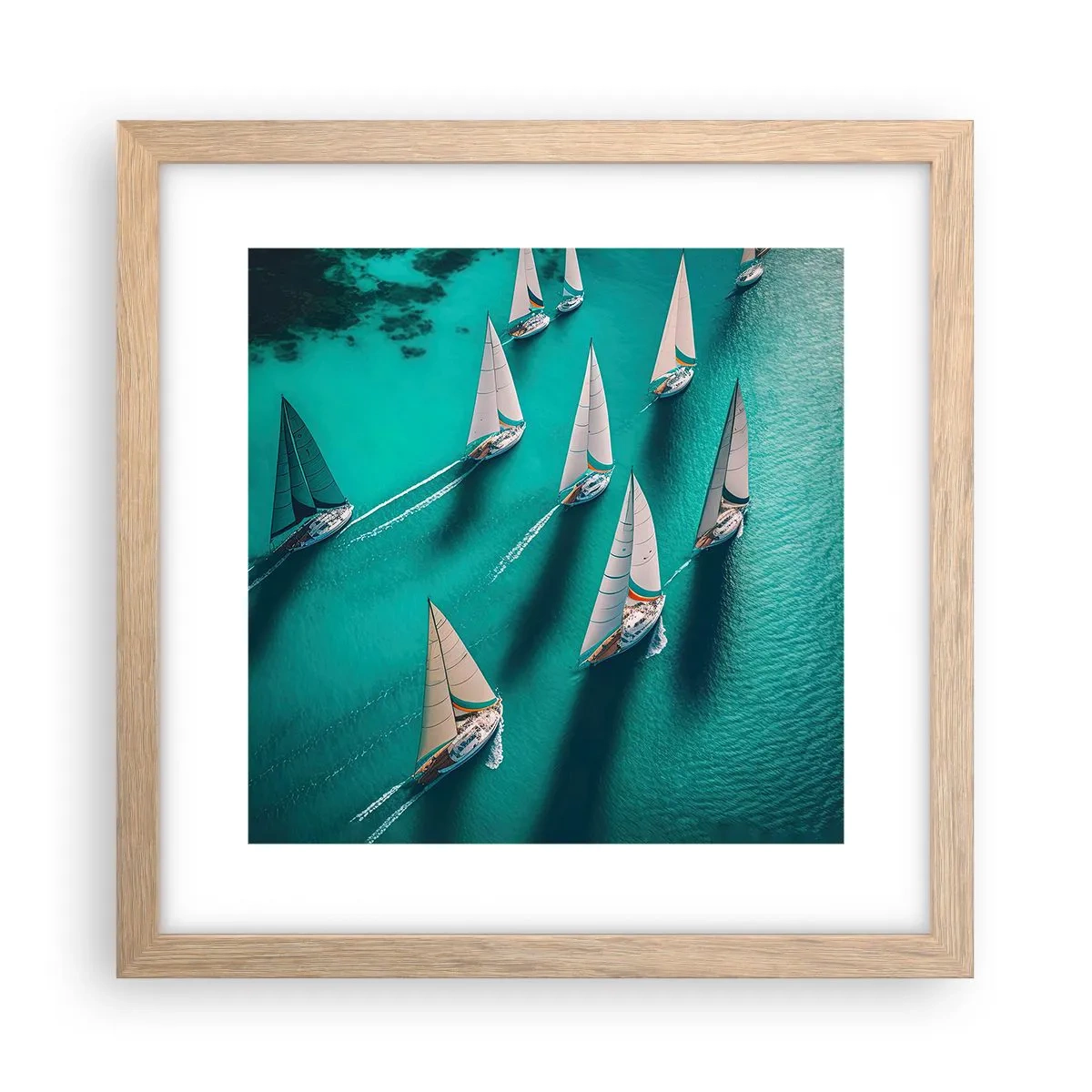 Plakat i ramme af lyst egetræ - Konkurrerer med vinden - 30x30 cm