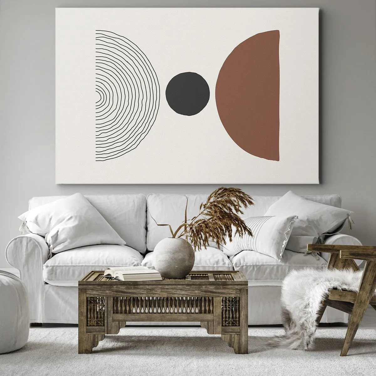 Lærredstryk - Billede på lærred - Abstrakte geometriske figurer i varme farver - 70x50cm - I rampelyset - Moderne vægdekoration til stue og soveværelse ARTTOR