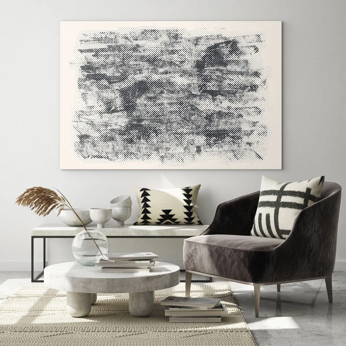 Billede på glas - Sort-hvid abstraktion med en sløringseffekt - 70x50cm - Tågeagtig sammensætning - Moderne vægdekoration til stue og soveværelse ARTTOR