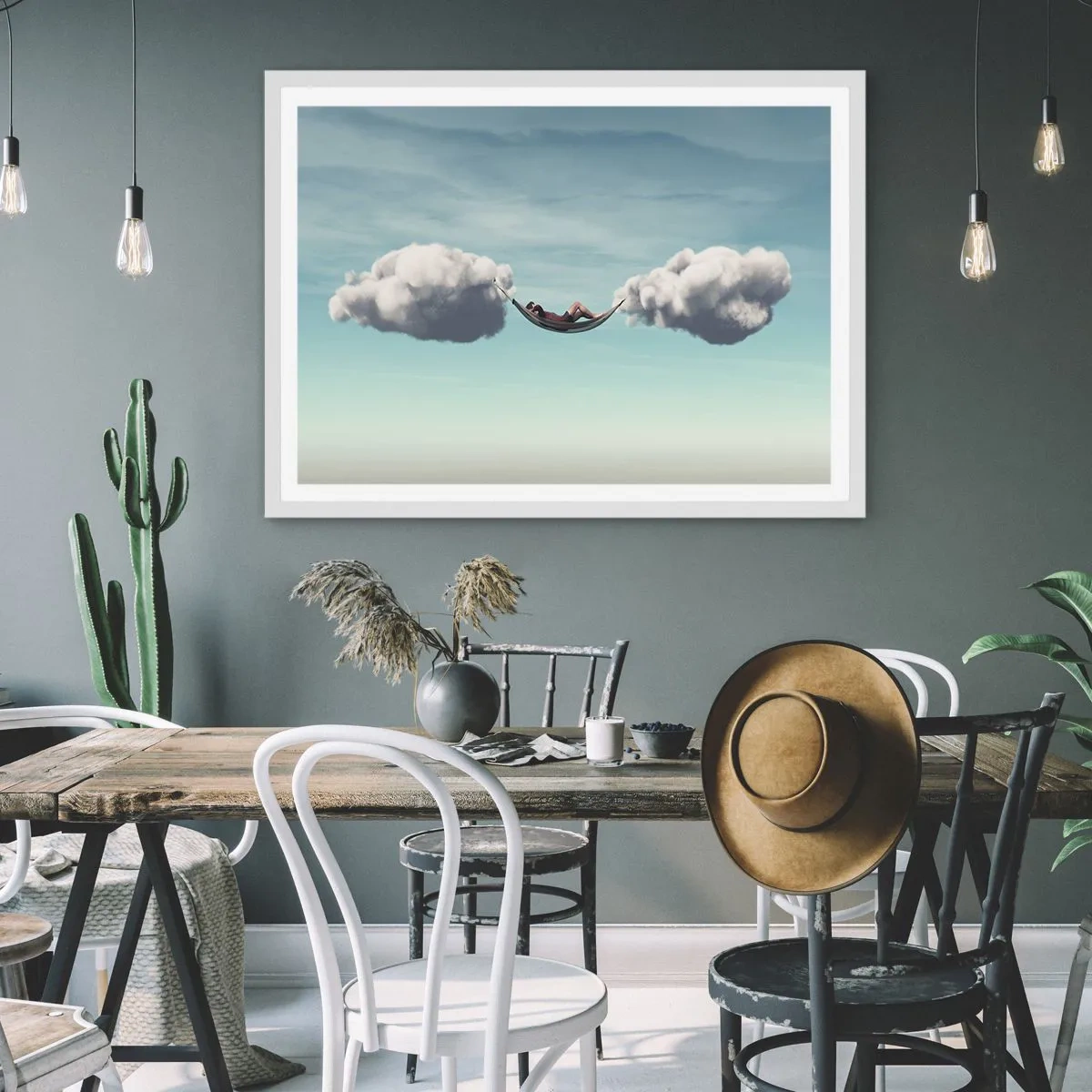 Plakat i hvid ramme - Lykken i øjeblikket - 91x61 cm