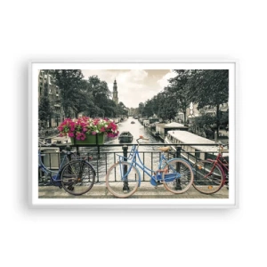 Plakat i hvid ramme - Farverne i Amsterdams gader - 100x70 cm