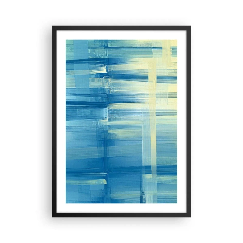 Plakat i sort ramme - Abstrakt komposition i nuancer af blå og gul - 50x70cm - Komposition i turkis - Moderne vægdekoration til stue og soveværelse ARTTOR