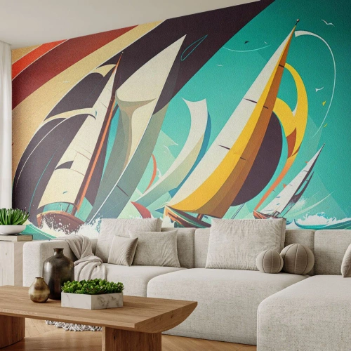Fototapet Premium Sand - Tæt på og personligt med elementerne - Sejlbåde, Regatta, Hav - 100x70 cm