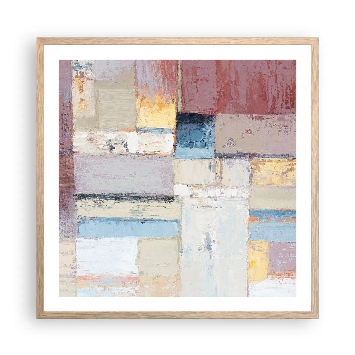 Plakat i ramme af lyst egetræ - Geometriens ro - 60x60 cm