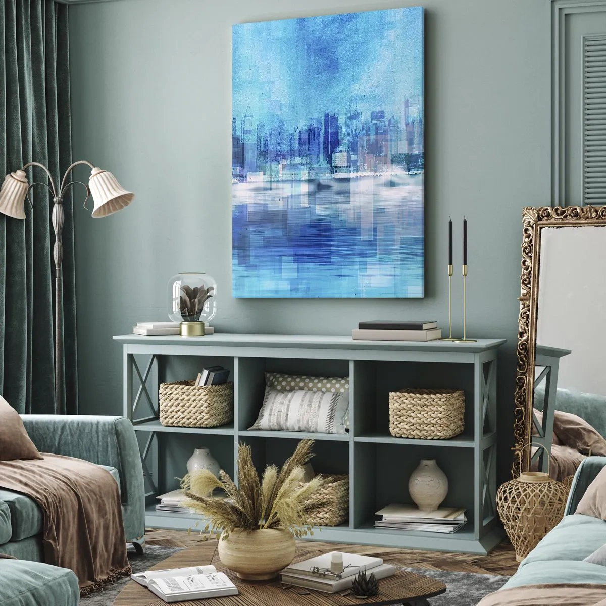 Lærredstryk - Billede på lærred - Sænket i blåt - 70x100 cm