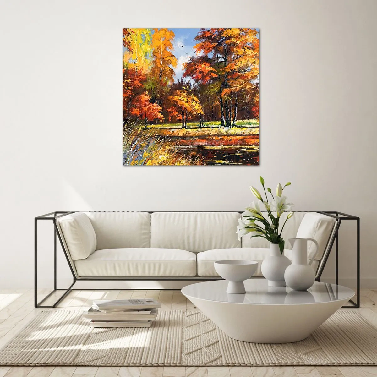 Billede på glas - Landskab i guld og bronze - 40x40 cm