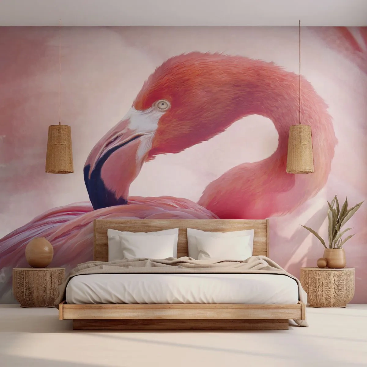 Fototapet Selvklæbende Deluxe Sticker - Fugleskønhed - Flamingo, Fugl, Natur - 400x280 cm