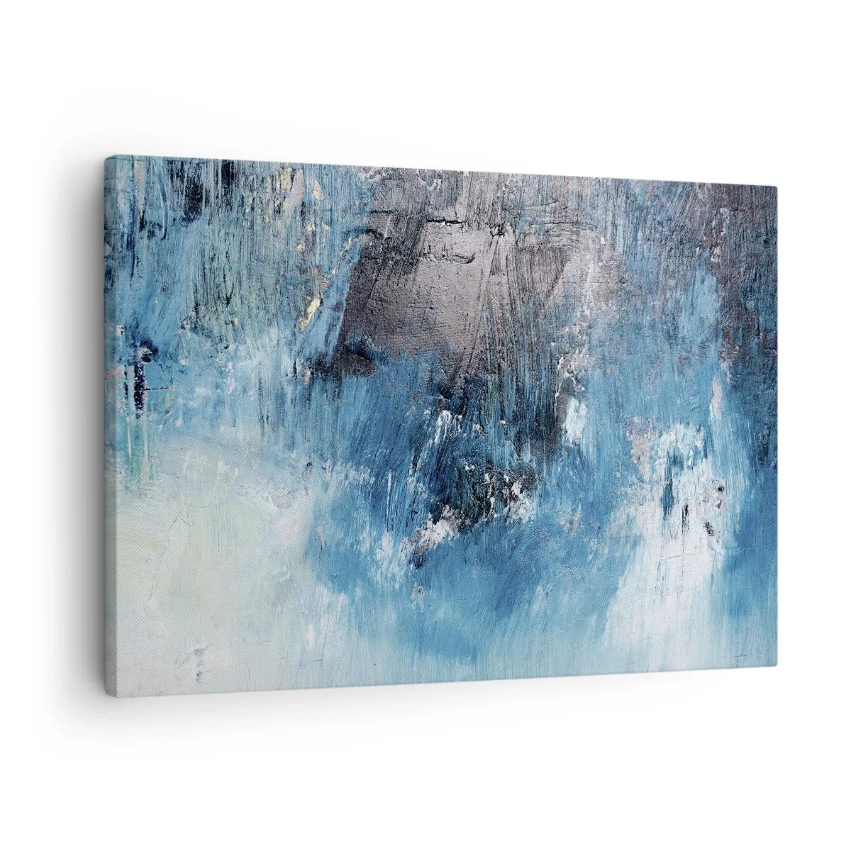 Lærredstryk - Billede på lærred - Abstrakte penselstrøg i blå nuancer - 70x50cm - Blå rapsodi - Moderne vægdekoration til stue og soveværelse ARTTOR