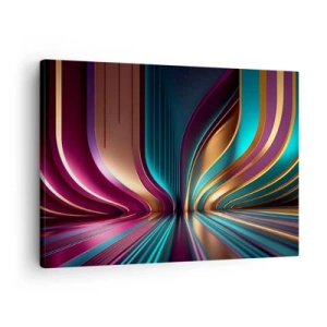 Lærredstryk - Billede på lærred - Futuristisk abstraktion med intense farver og kurver - 70x50cm - Lysets arkitektur - Moderne vægdekoration til stue og soveværelse ARTTOR