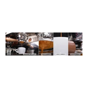 Prøve Fototapet Selvklæbende Deluxe Sticker - Et godt øjeblik på dagen - Kaffe, Kaffemaskine, Barista - 100x30 cm