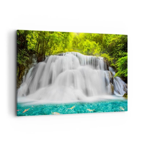 Lærredstryk - Billede på lærred - En skummende kaskade fra grøn til azurblå - 120x80 cm