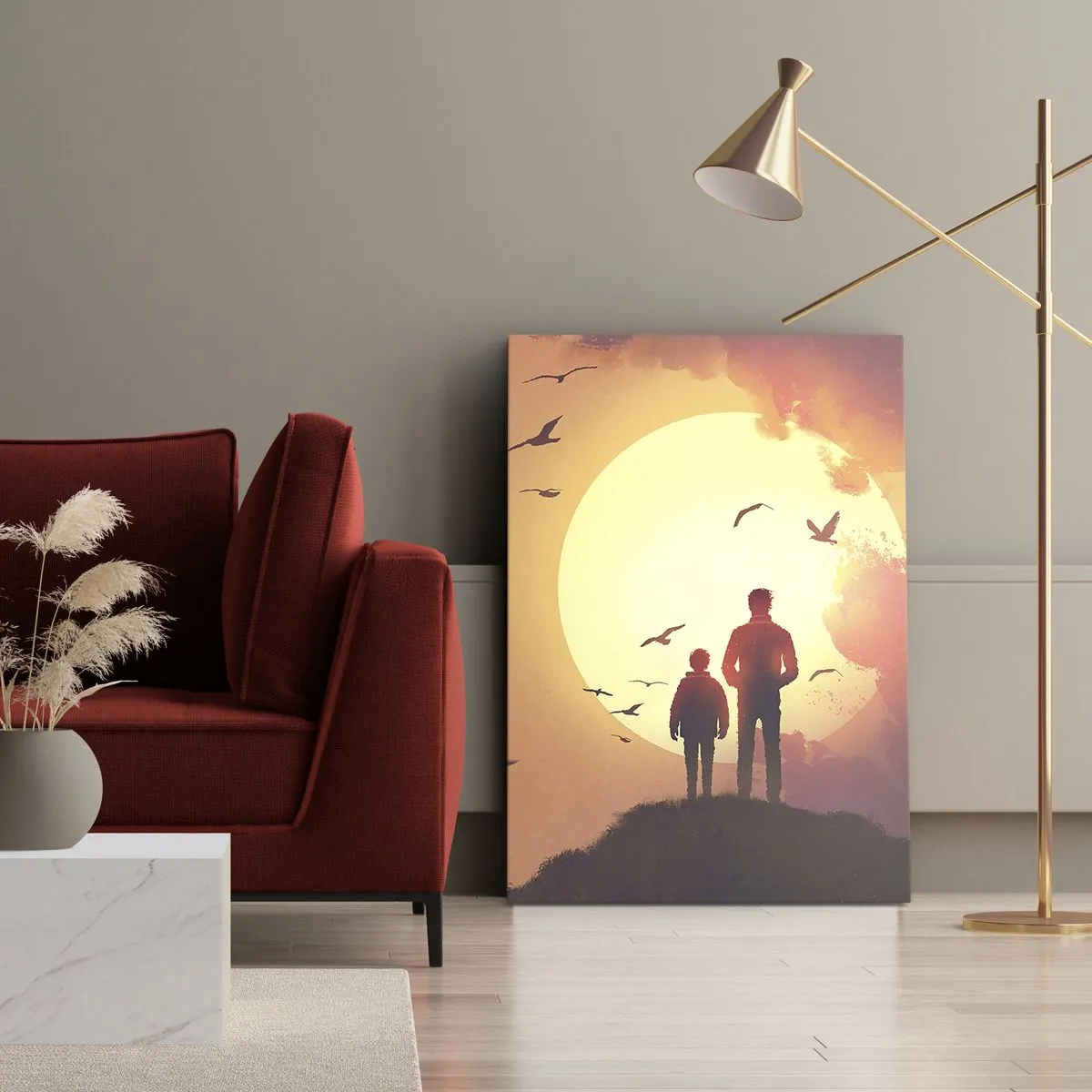 Lærredstryk - Billede på lærred - Ansigt til ansigt med solen - 55x100 cm