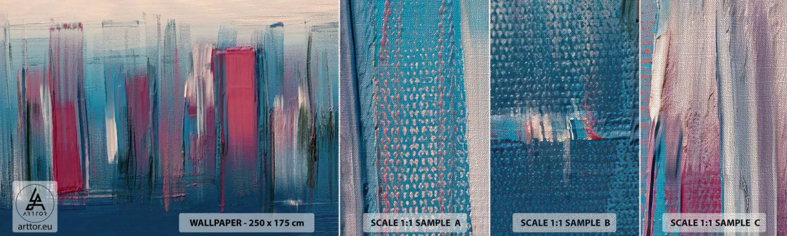 Prøve Fototapet Premium Canvas - Lodret komposition i blåt og rødt - Stykke, Abstraktion, Maling - 100x30 cm