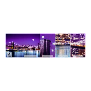 Prøve Fototapet Premium Sand - Storbyens lys i lilla - By, New York, Brooklyn Bridge - 100x30 cm