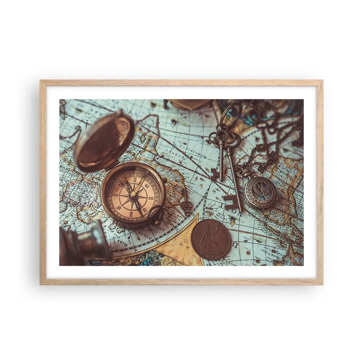 Plakat i ramme af lyst egetræ - For eventyreren - 70x50 cm