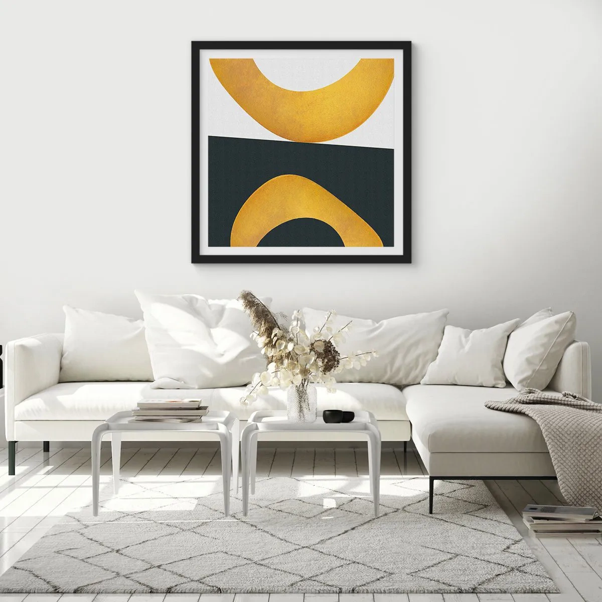 Plakat i sort ramme - Først: guld - 40x40 cm