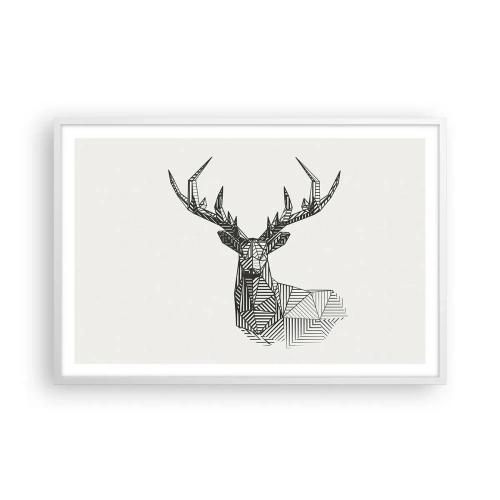 Plakat i hvid ramme - Hjorte i kubistisk stil - 91x61 cm