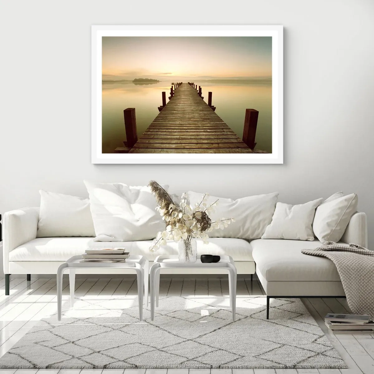 Plakat i hvid ramme - Før daggry, daggry, lys - 91x61 cm