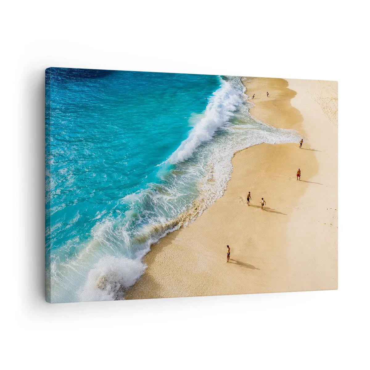 Lærredstryk - Billede på lærred - En strand med turkisblåt vand og mennesker, der går rundt - 70x50cm - Og så solen, stranden... - Moderne vægdekoration til stue og soveværelse ARTTOR