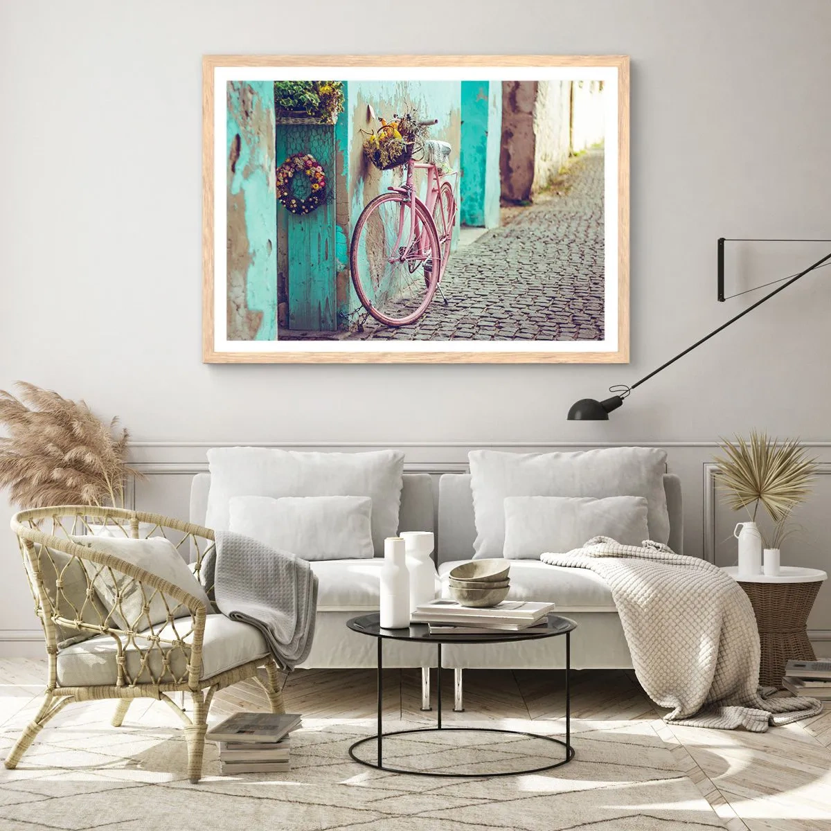 Plakat i ramme af lyst egetræ - Jeg vender tilbage om lidt - 70x50 cm