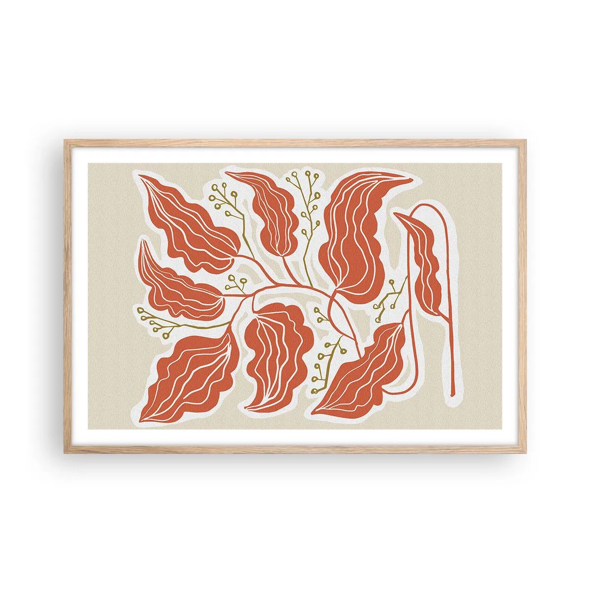 Plakat i ramme af lyst egetræ - Folk og koral - 91x61 cm