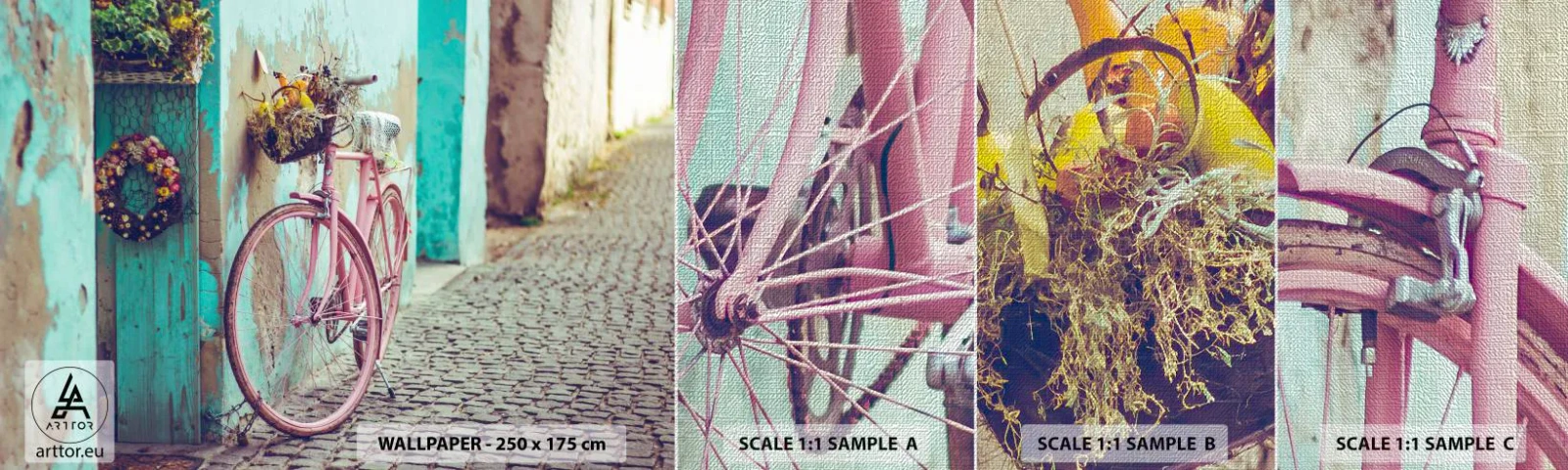 Prøve Fototapet Premium Canvas - Jeg vender tilbage om lidt - Cykel, Arkitektur, Blomster - 100x30 cm