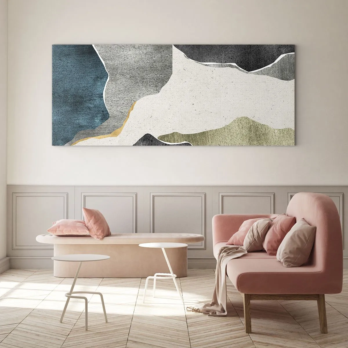 Billede på glas - Mosaikkomposition med en streng af guld - 160x50 cm