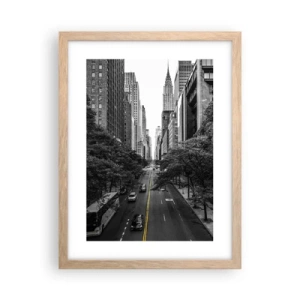 Plakat i ramme af lyst egetræ - New York morgen - 30x40 cm