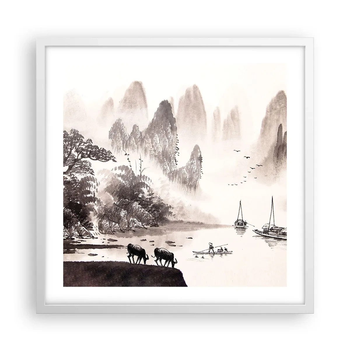 Plakat i hvid ramme - Østens eksotiske hverdag - 50x50 cm