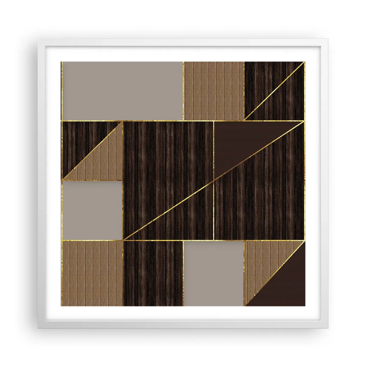 Plakat i hvid ramme - En mosaik af brune og gyldne farver - 60x60 cm