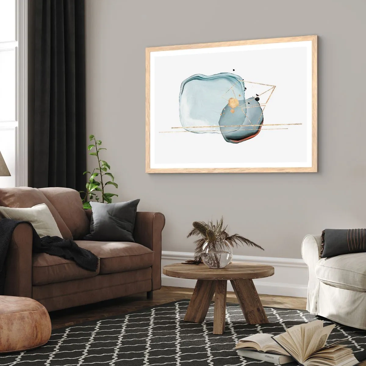 Plakat i ramme af lyst egetræ - En undersøgelse af dråber - 70x50 cm