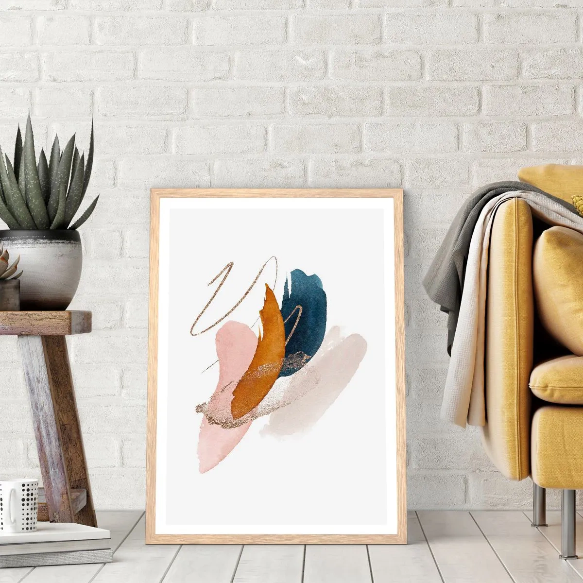 Plakat i ramme af lyst egetræ - Bevinget sammensætning - 40x50 cm