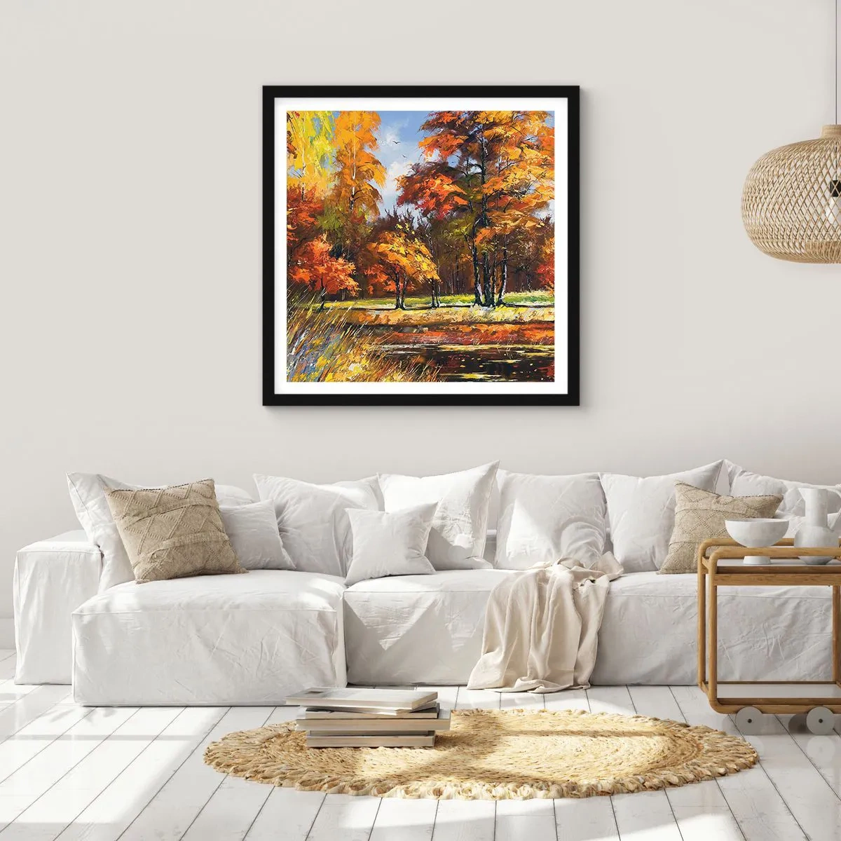 Plakat i sort ramme - Landskab i guld og bronze - 30x30 cm