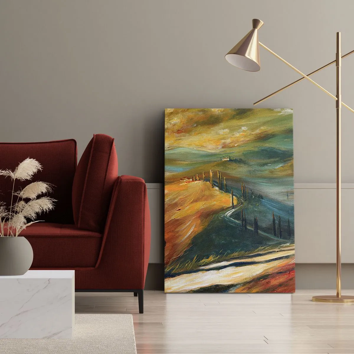 Lærredstryk - Billede på lærred - Toscansk landskab - 50x70 cm