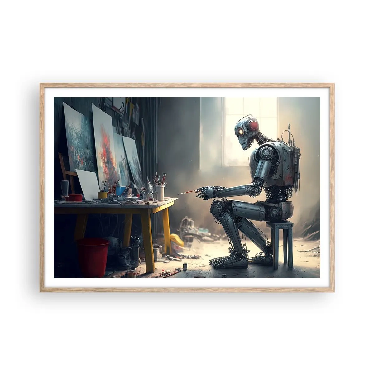 Plakat i ramme af lyst egetræ - Den skabende handling - 100x70 cm