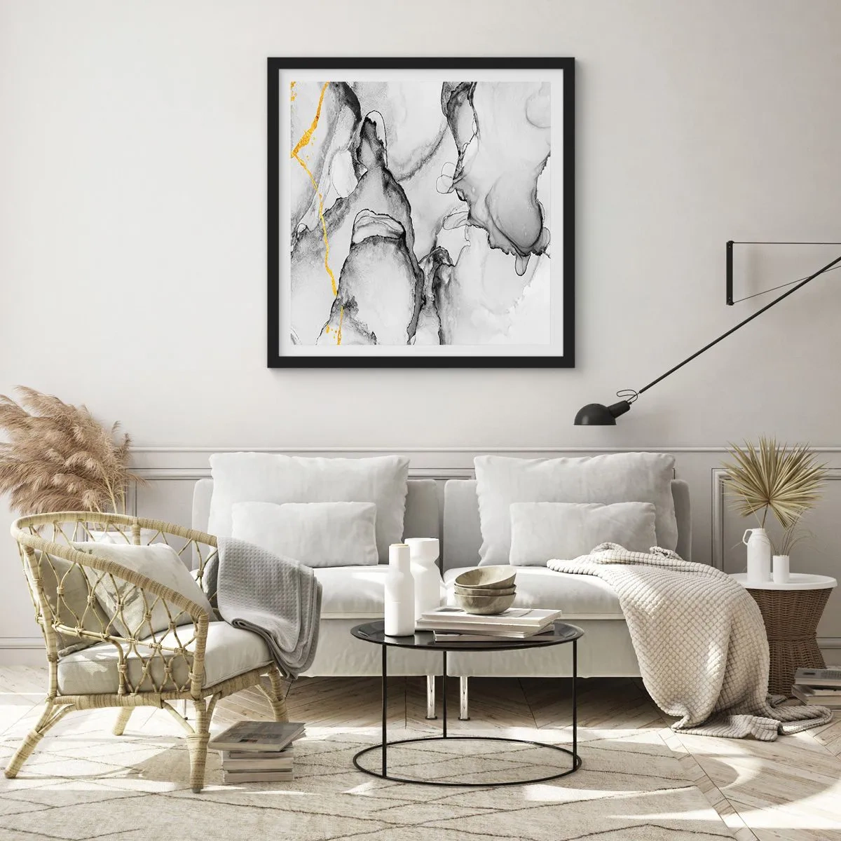 Plakat i sort ramme - Sammensætning med guldmotiv - 30x30 cm