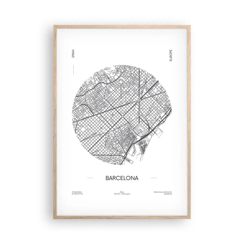 Plakat i ramme af lyst egetræ - Barcelonas anatomi - 70x100 cm