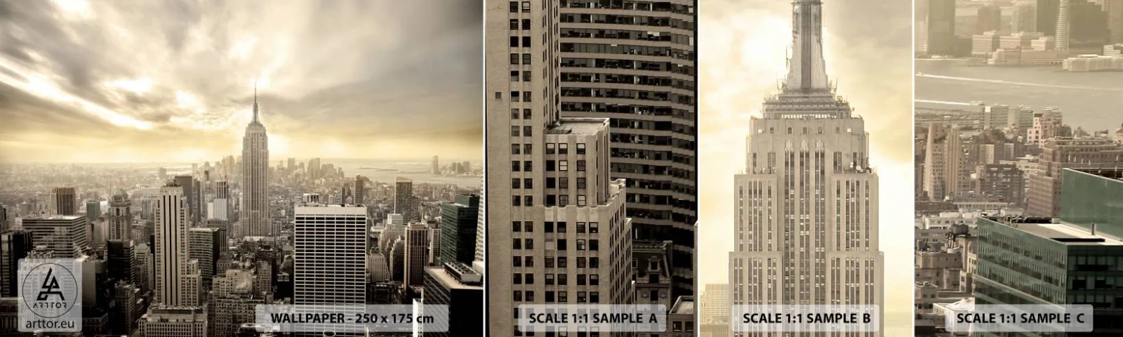 Prøve Fototapet Selvklæbende Deluxe Sticker - New York vævet af grå - By, New York, Manhattan - 100x30 cm