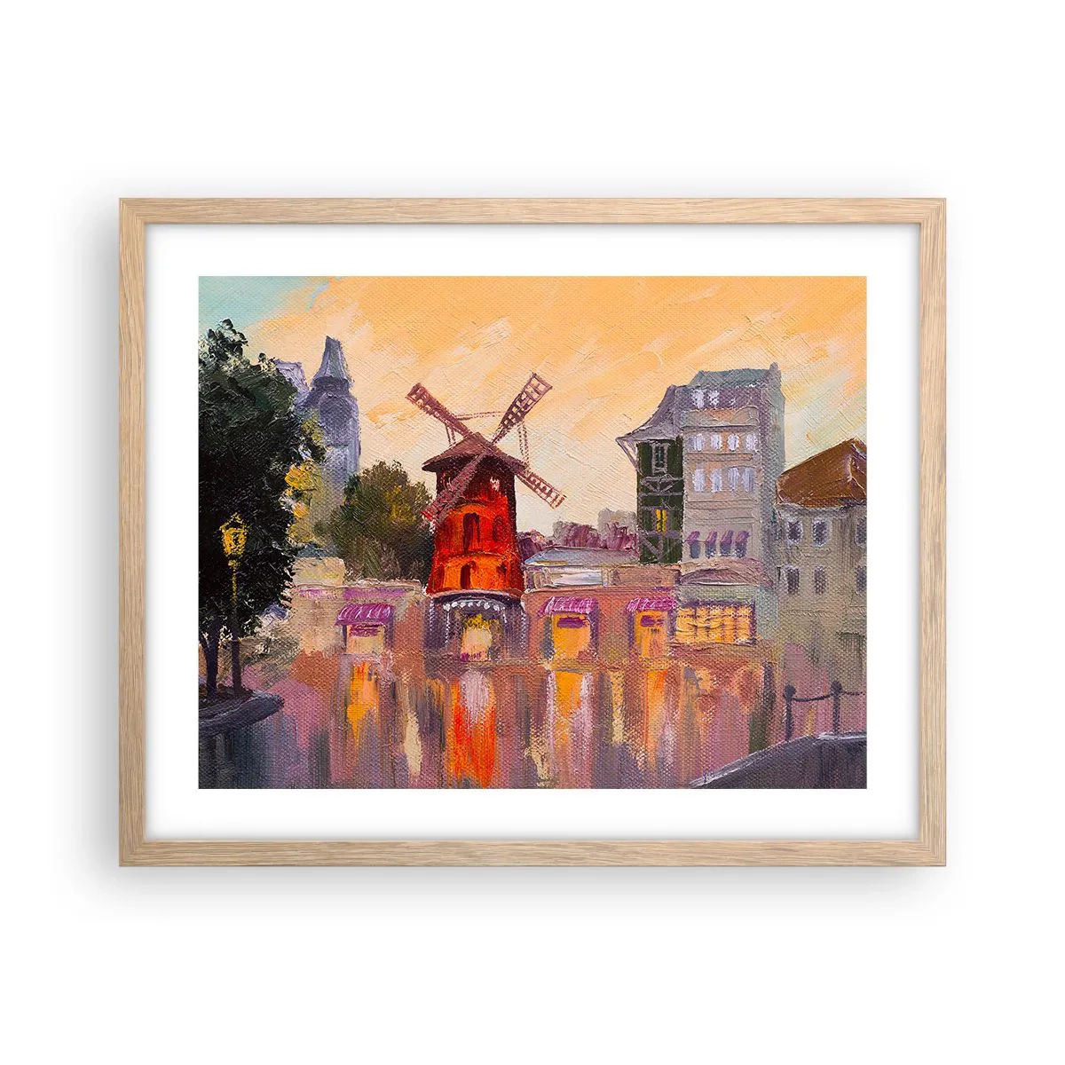 Plakat i ramme af lyst egetræ - Parisiske ikoner - Moulin Rouge - 50x40 cm