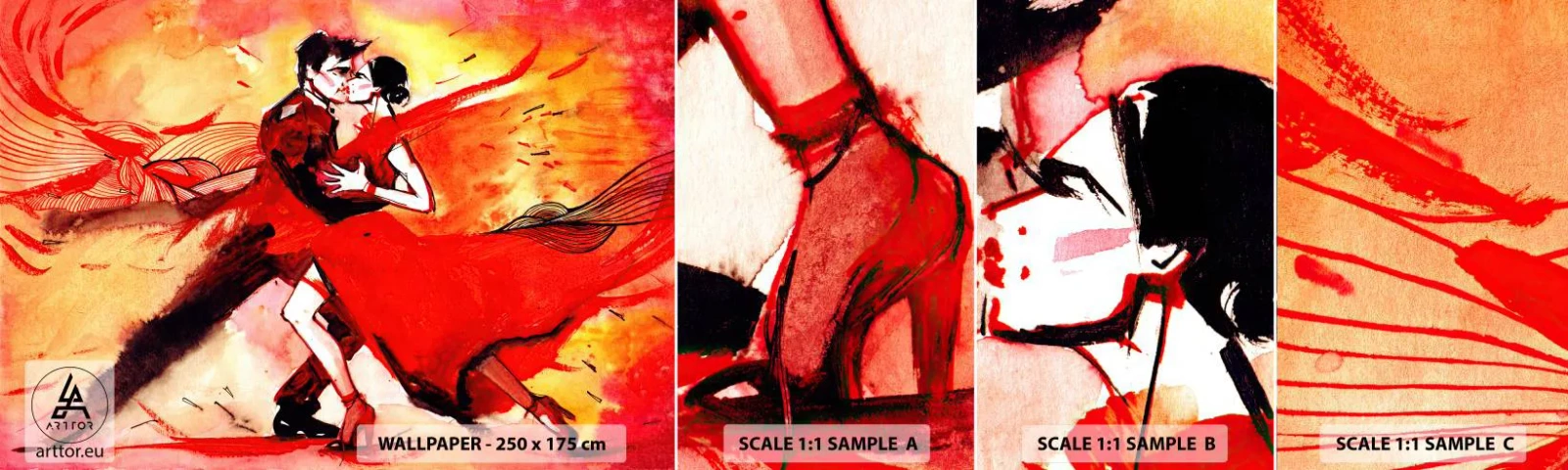 Prøve Fototapet Selvklæbende Deluxe Sticker - Lilla rytme af lidenskab - Abstraktion, Dans, Tango - 100x30 cm
