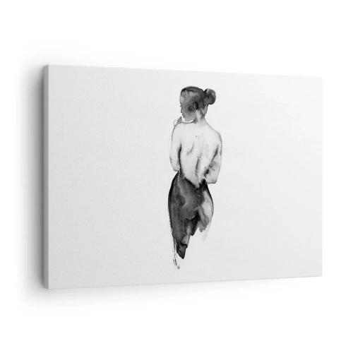 Lærredstryk - Billede på lærred - Kvindefiguren fanget i diskret akvarel - 70x50cm - Med hende forsvinder verden - Moderne vægdekoration til stue og soveværelse ARTTOR