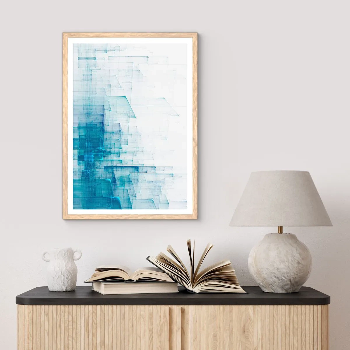 Plakat i ramme af lyst egetræ - Hvordan rummet blev til - 30x40 cm