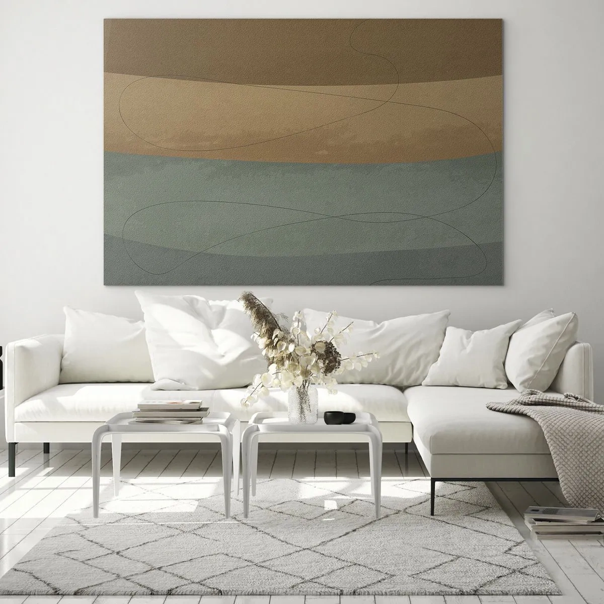 Billede på glas - Abstrakte striber i jordfarver - 70x50cm - Vandret sammensætning - Moderne vægdekoration til stue og soveværelse ARTTOR