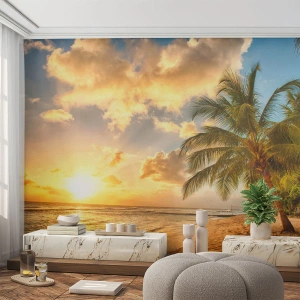 Fototapet Premium Sand - Evig sommer, altid en ferie - Landskab, Strand, Kokospalme - 100x70 cm