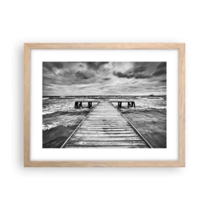 Plakat i ramme af lyst egetræ - Jeg venter på, at vinden blæser væk... - 40x30 cm