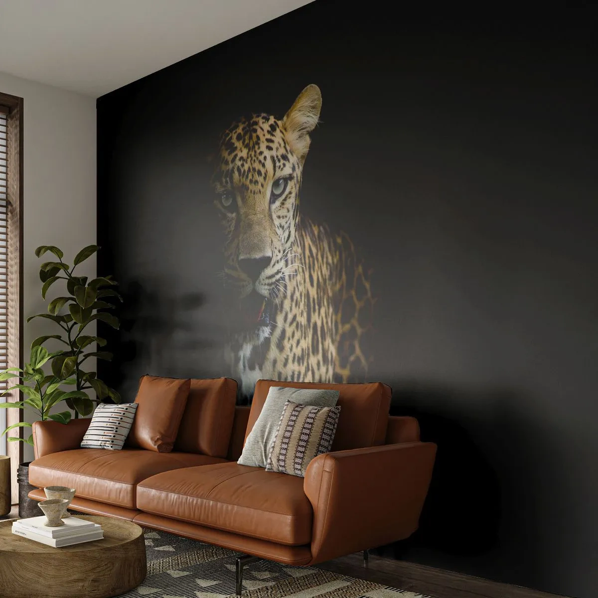 Fototapet Premium Sand - Mørk skønhed - Dyr, leopard, Vild kat - 100x70 cm