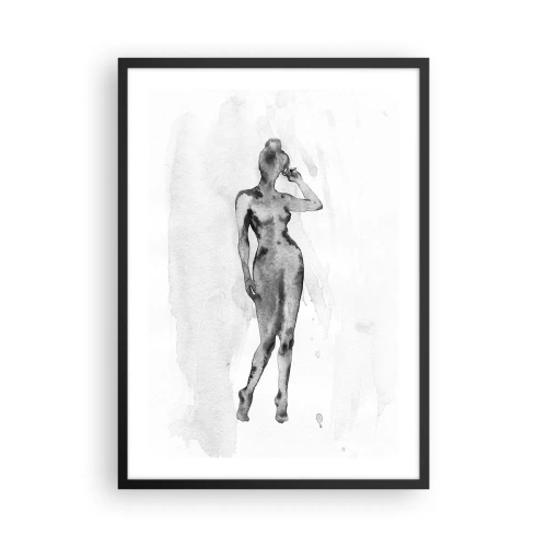 Plakat i sort ramme - Silhuet af en kvinde i sort-hvid akvarelteknik - 50x70cm - En undersøgelse af idealet om kvindelighed - Moderne vægdekoration til stue og soveværelse ARTTOR