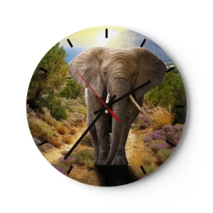 Vægur, Uret - En elefant i naturens baggrund på en solskinsdag - 30x30cm - Sådan så Eden ud - Moderne vægdekoration til stue, køkken og soveværelse ARTTOR