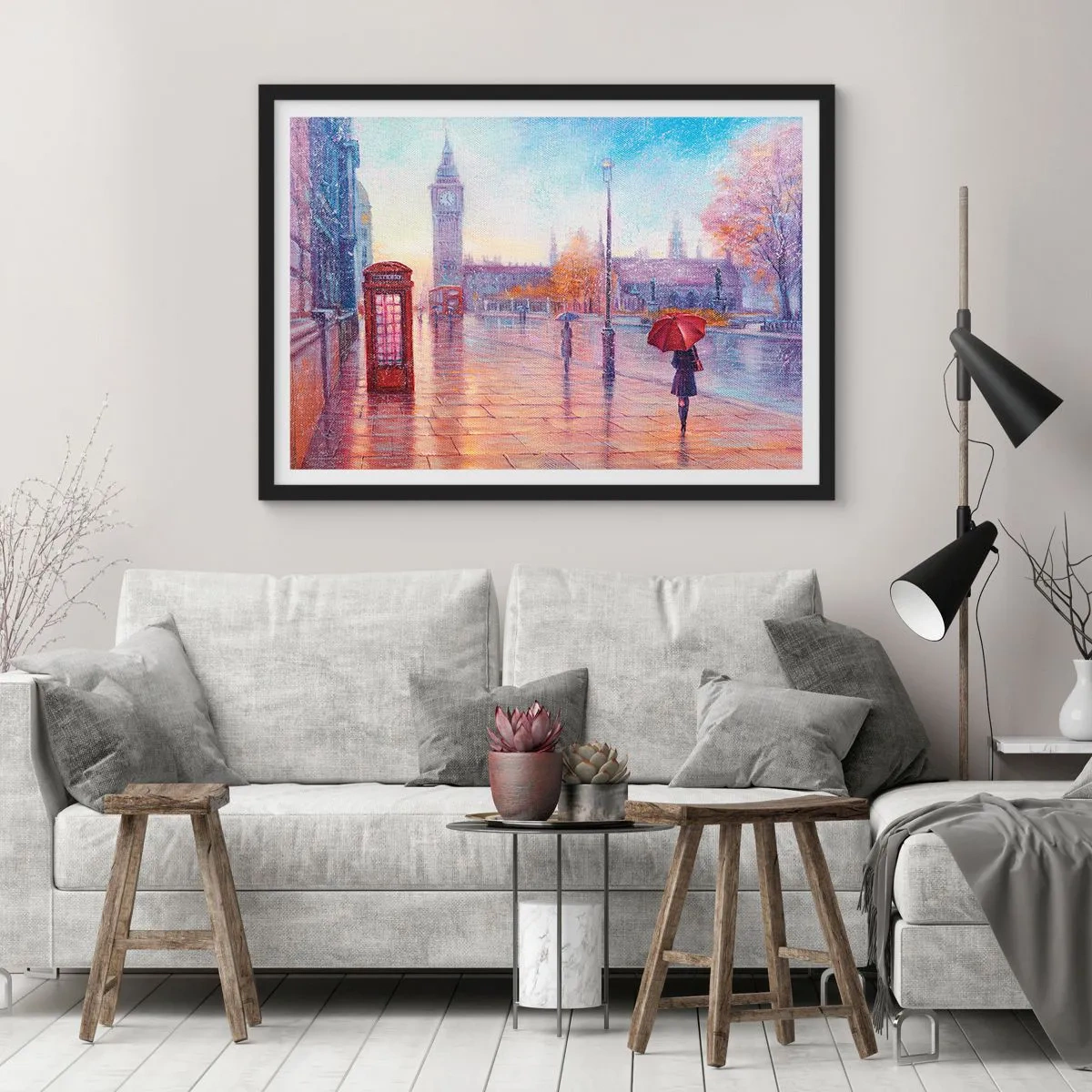 Plakat i sort ramme - En efterårsdag i London - 91x61 cm